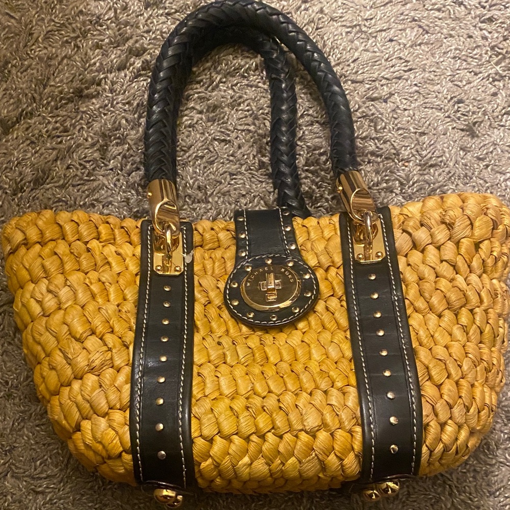 Michael Kors Black and Tan Woven Tote